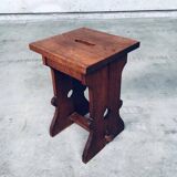 Amsterdam School Design Oak Handle Stool, Netherlands, 1920s