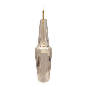 Large hanging lamp in translucent glass with brass suspension.