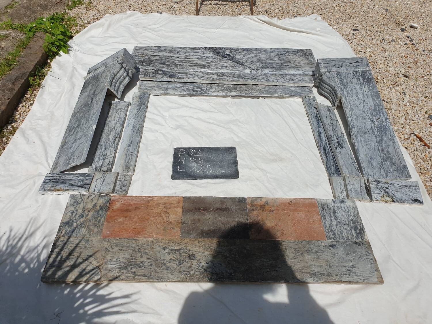 Napoleon III modillion fireplace in gray marble late 19th century