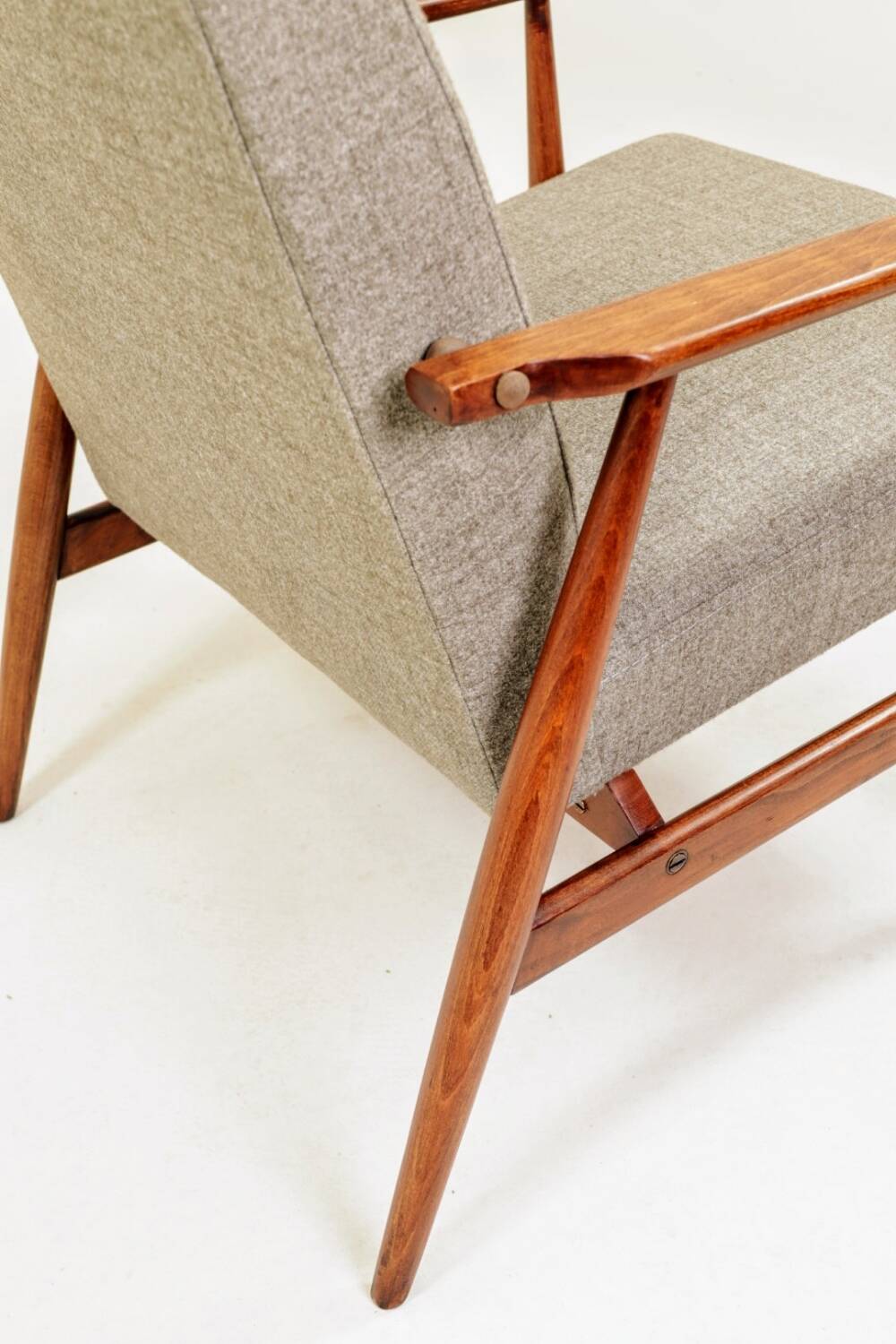 Beige mixed vintage armchair from the 1970s.