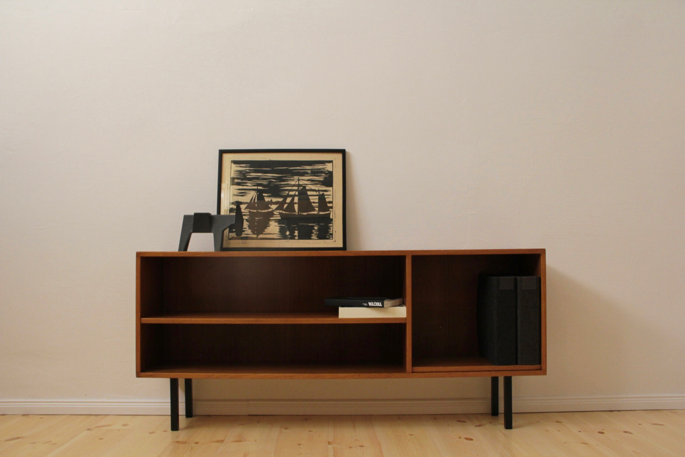 Danish teak media record folder sideboard