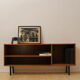 Danish teak media record folder sideboard