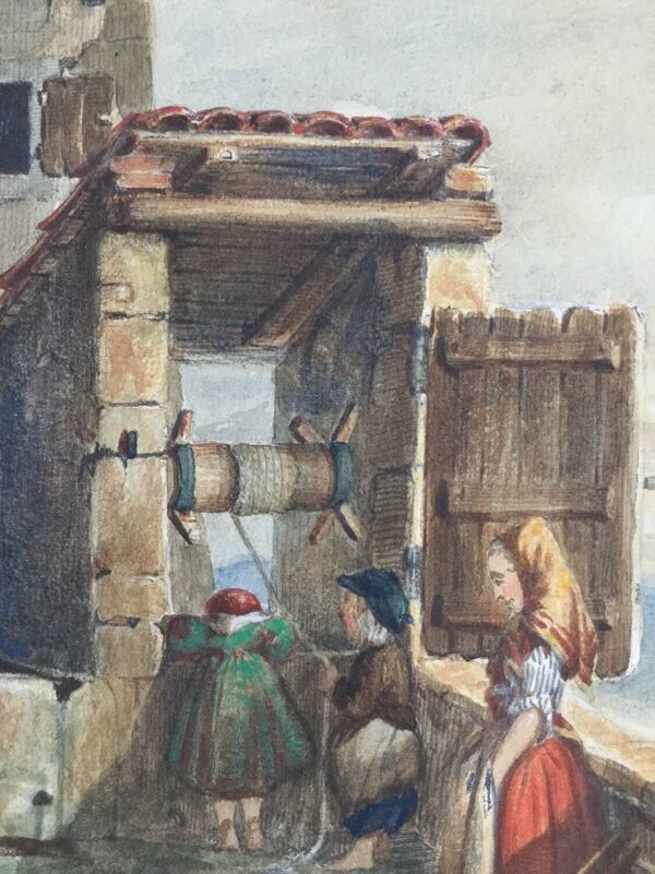 Nicolas RENIÉ,1808-?.Le puits animé,1851.Aquarelle signée .