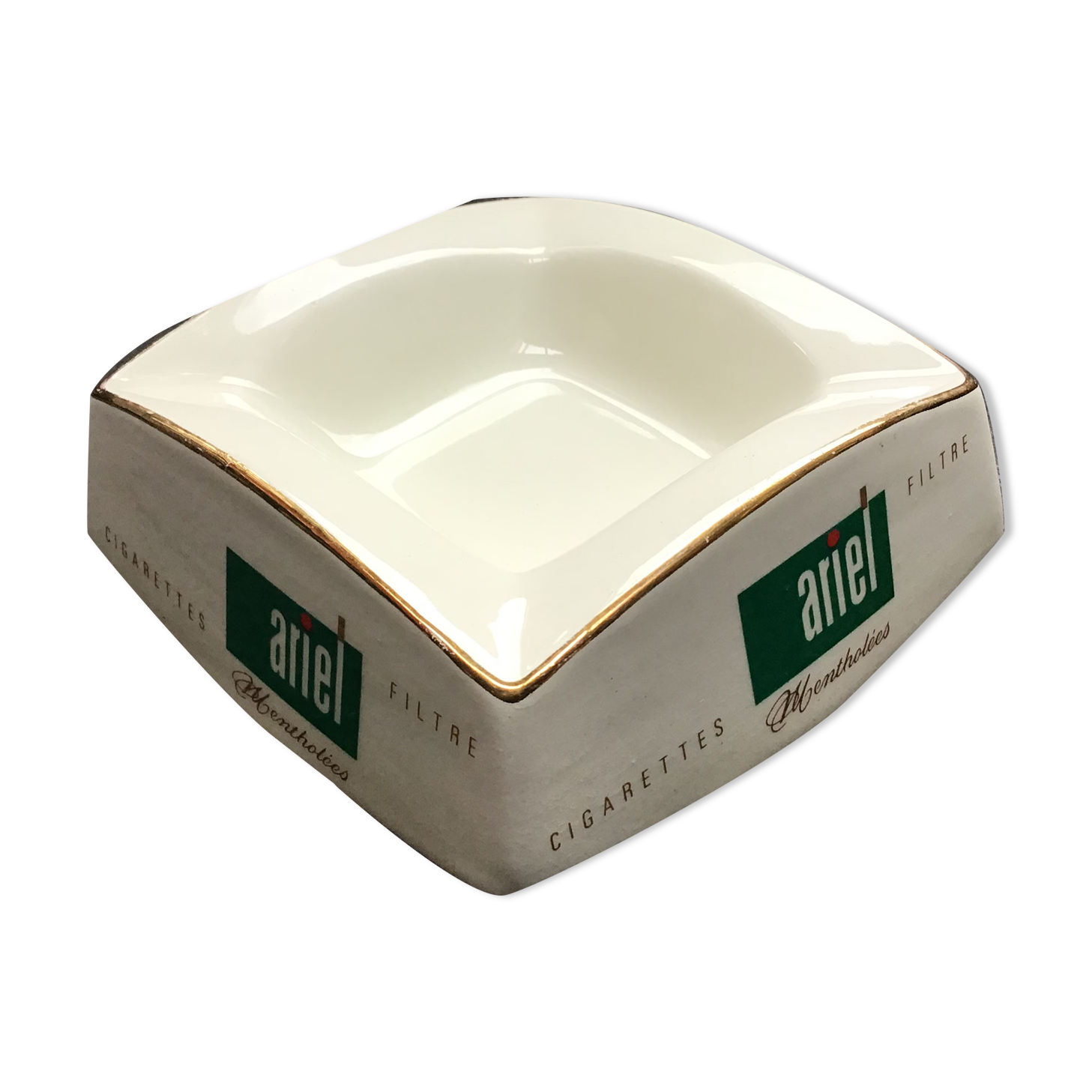 Ariel cigarette advertising ashtray - Faïencerie de Longchamp
