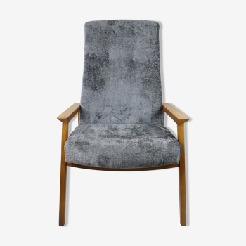 Vintage grey high velvet armchair, 1970s