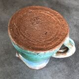 Vintage broc pitcher in enamelled sandstone with effect of blue shades, turquoise green signed