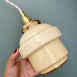 Vintage globe pendant light in pale yellow opaline glass