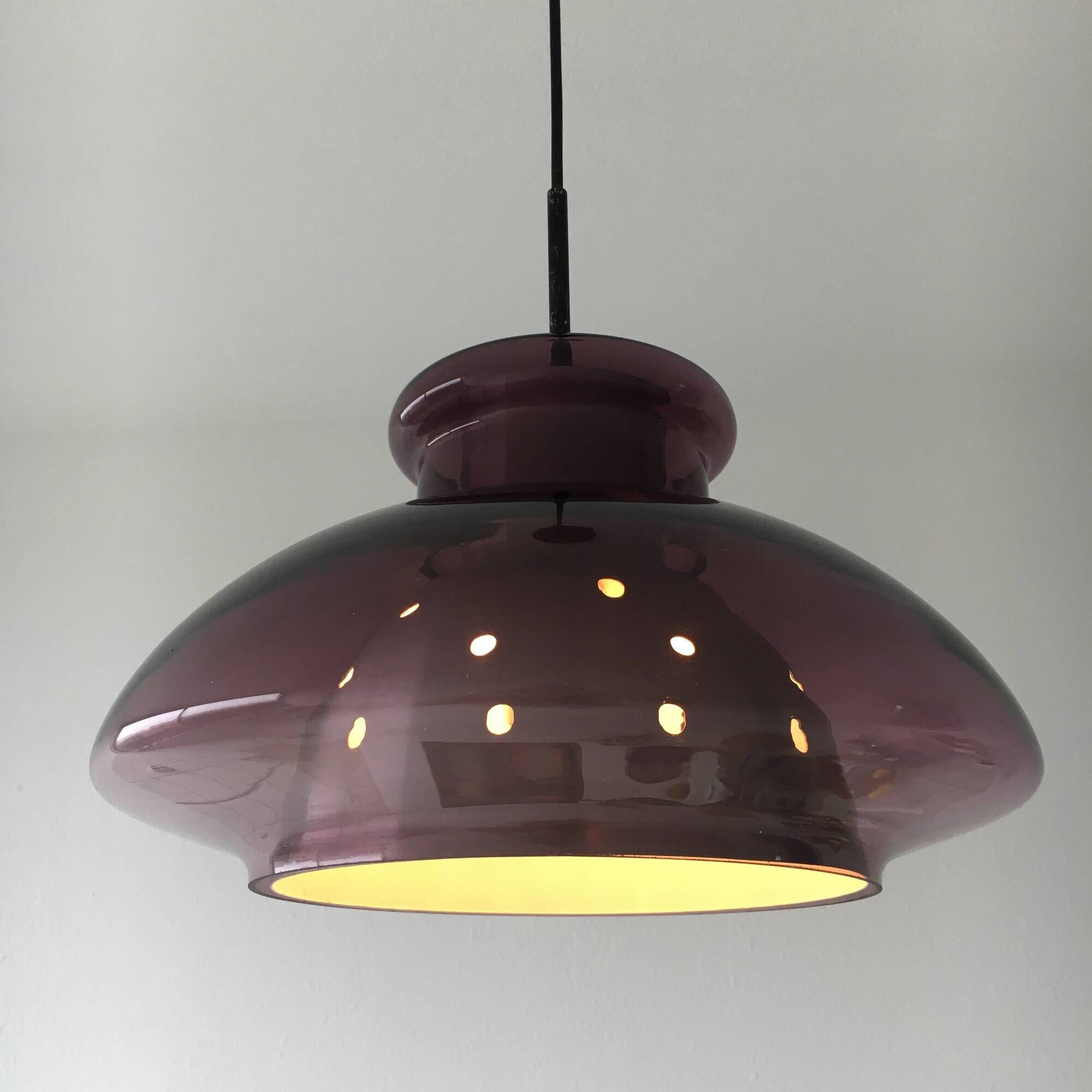 Doria Leuchten Germany Mid Century hanging lamp purple glass space age, 197