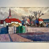 Tableau ancien, paysage urbain, années 70