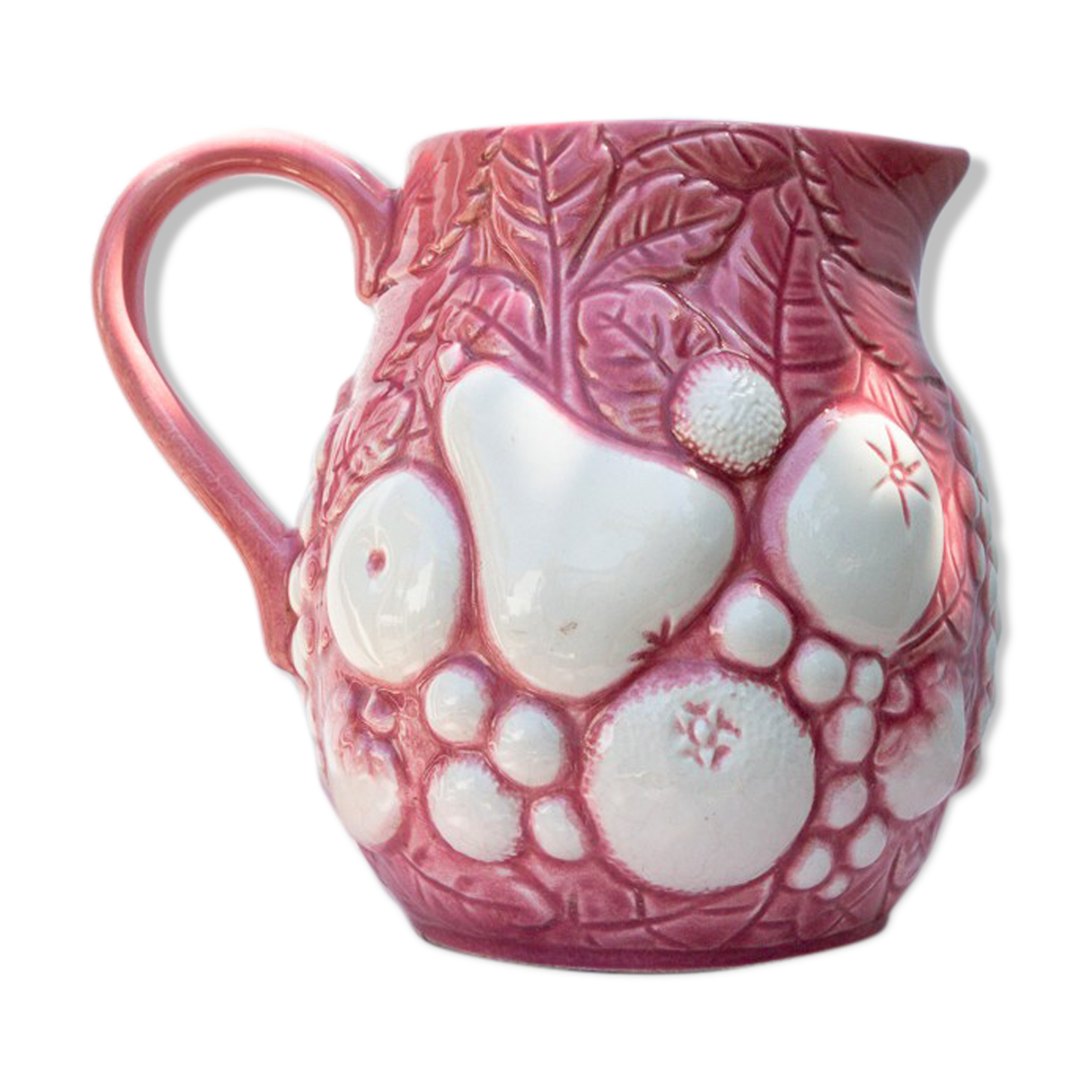 pitcher decanter slurry pink and white fruit decoration