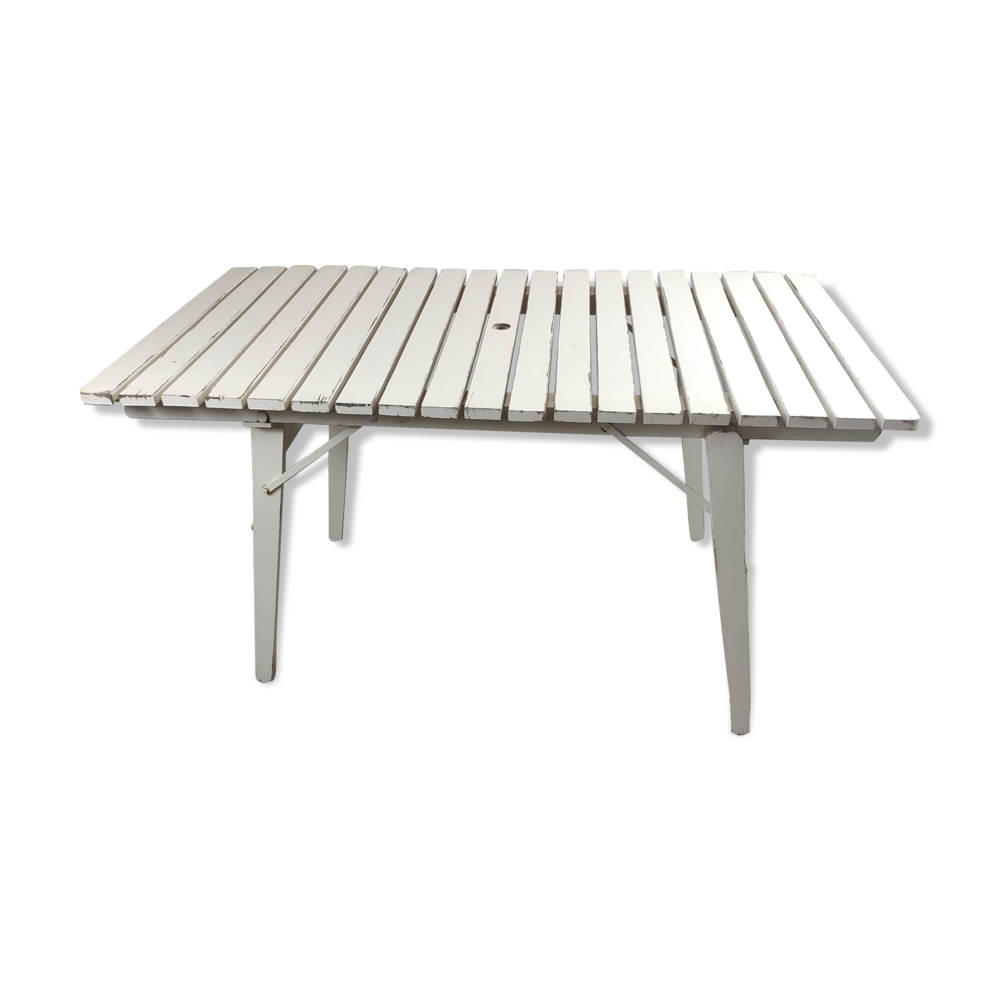 Table de jardin pliante blanche vintage en bois