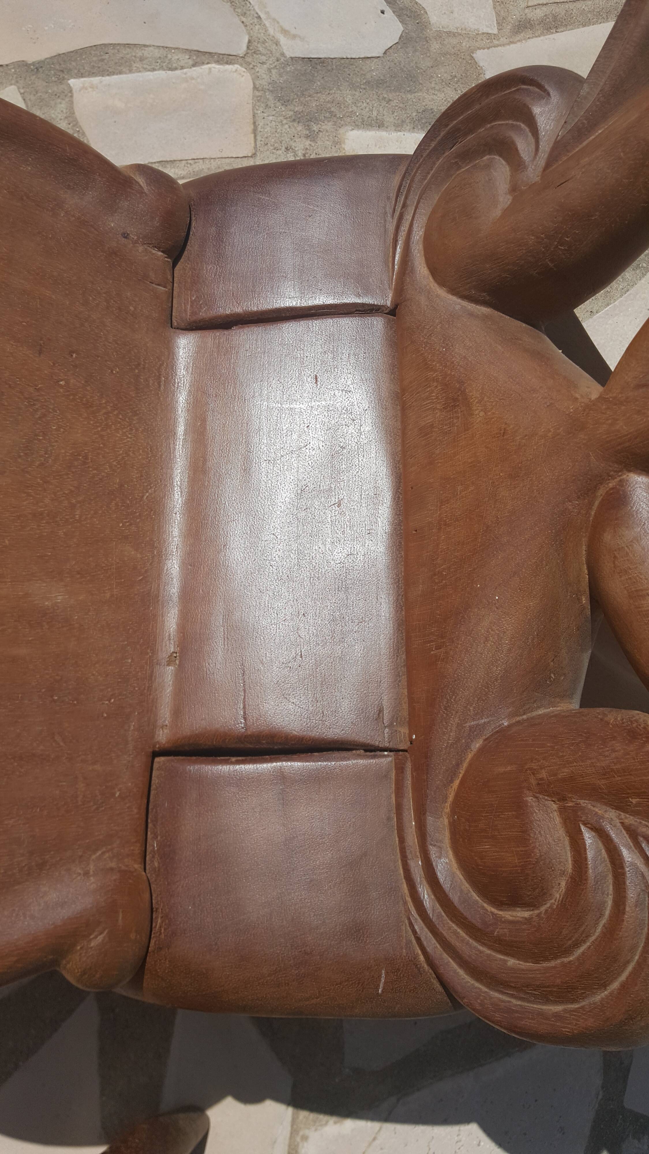 Pair of solid mahogany armchairs from Madagascar, circa 1950