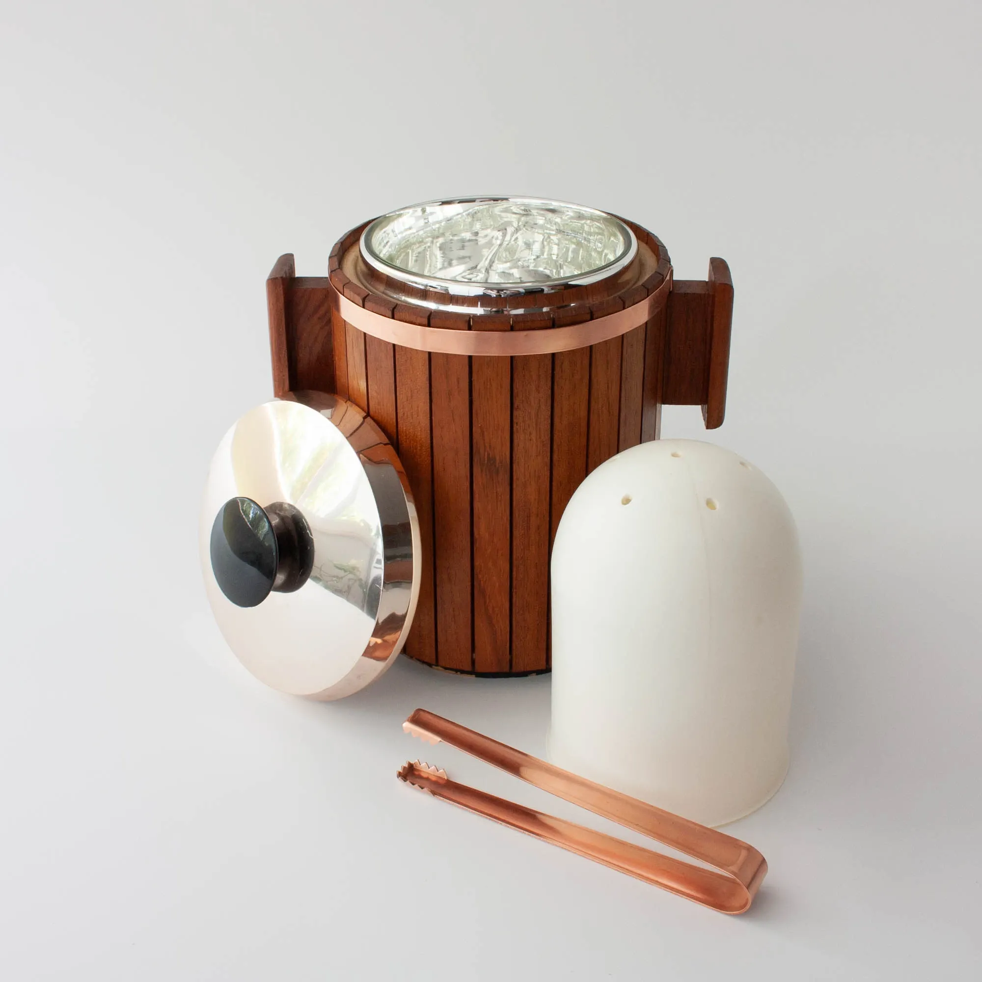 Vintage Danish Wood Ice Bucket with Copper Details, 1960's
