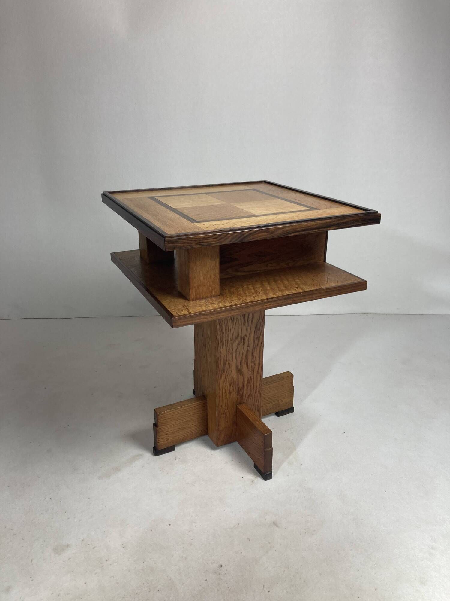 Dutch art deco Amsterdam school oak and coromandel side table, 1930s