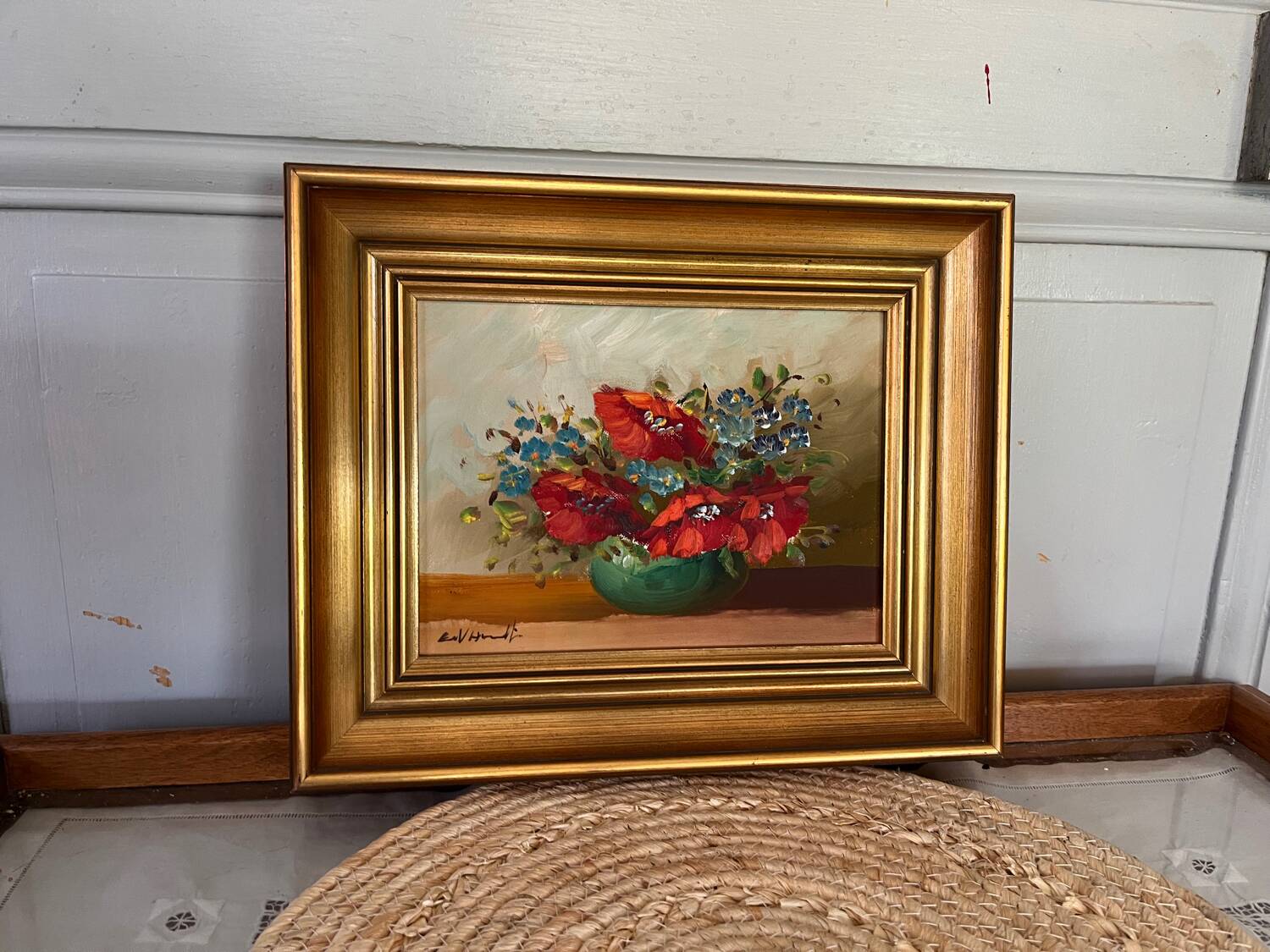 Oil on canvas - bouquets in red tones