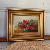 Oil on canvas - bouquets in red tones