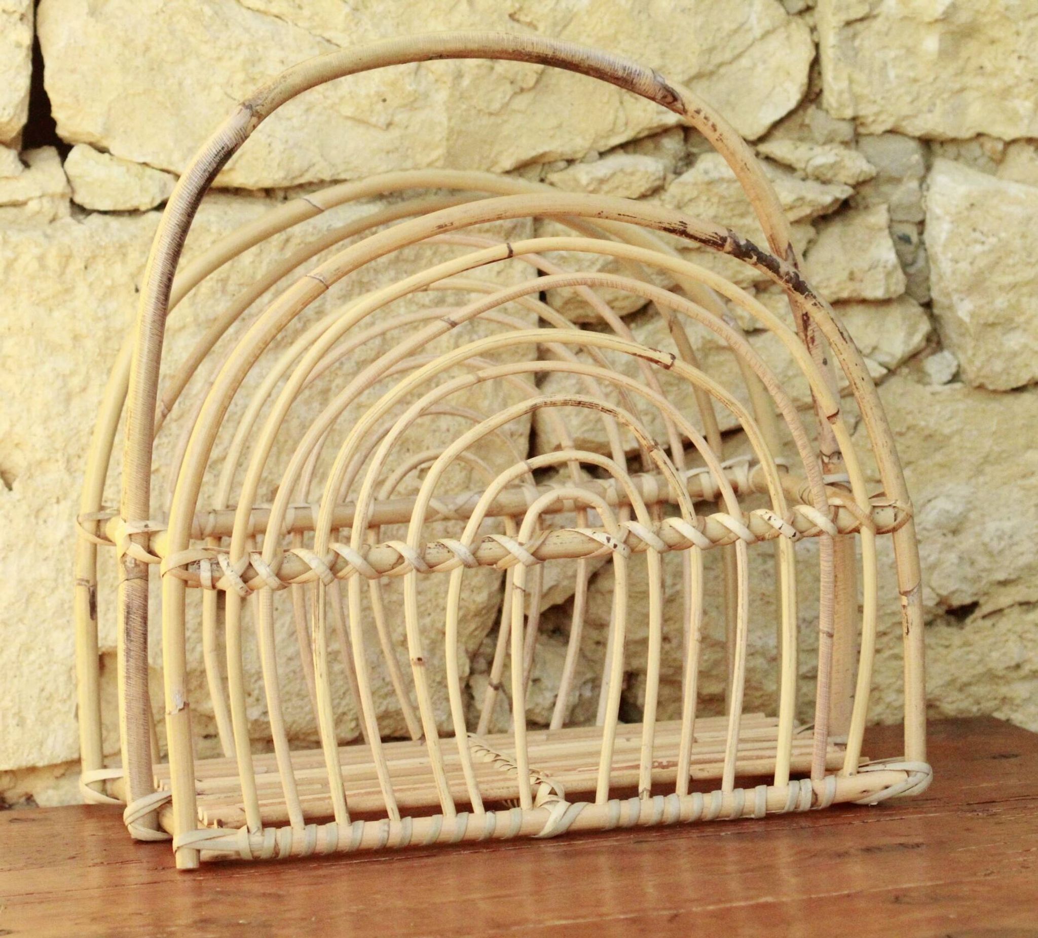 Vintage rattan magazine holder