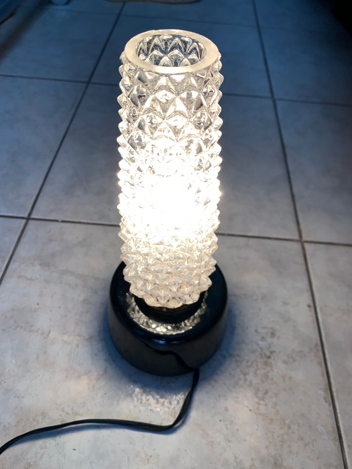 Glass night light black ceramic foot years 50 60