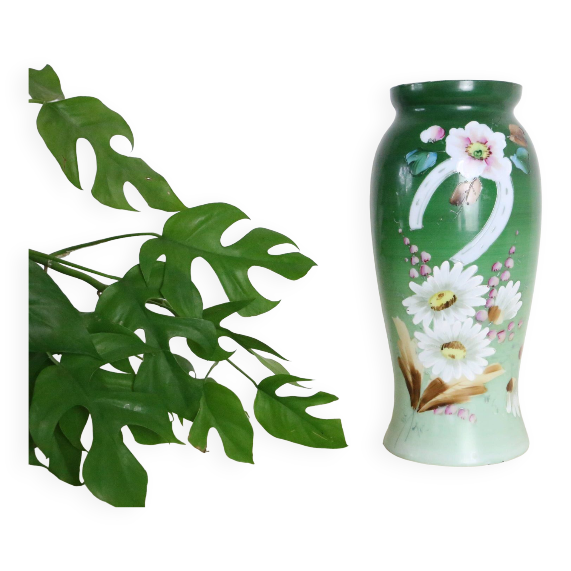 Opaline glass vase, hand painted, 1960