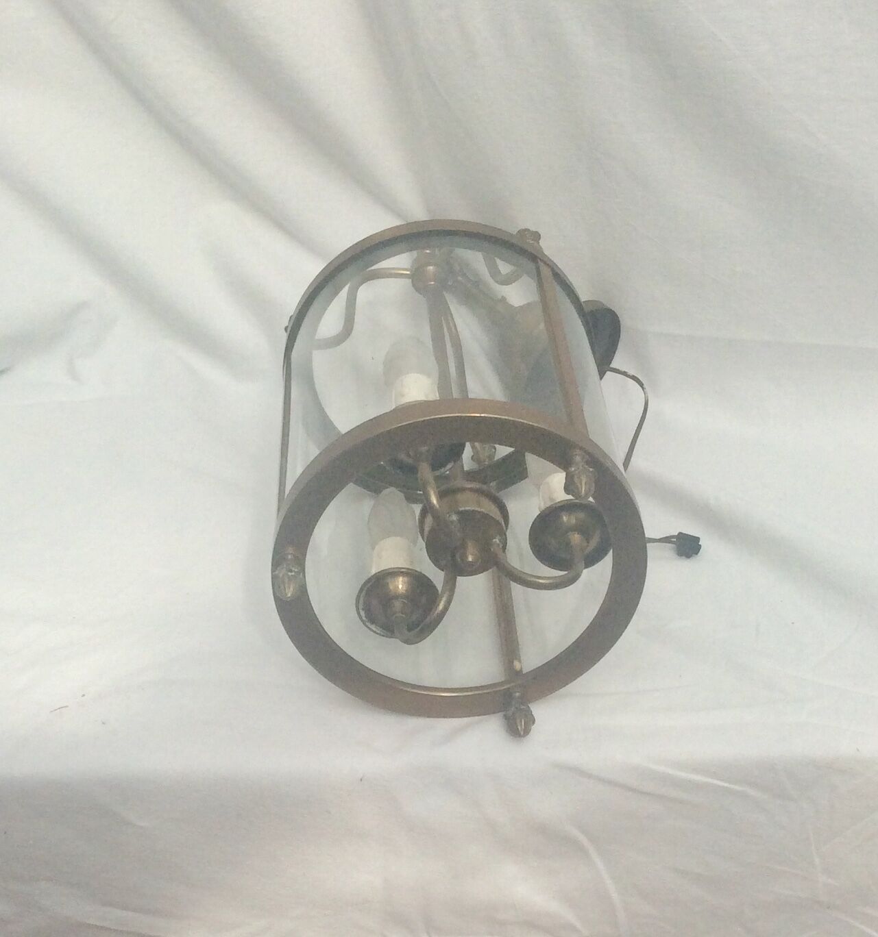 Brass lantern and original electric wire glass size: height -60cm- diameter -16cm-