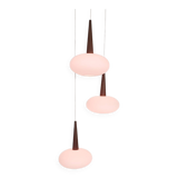 Set of three milk glass and teak pendant lights model NG74 by Louis Kalff for Philips, The Netherlan