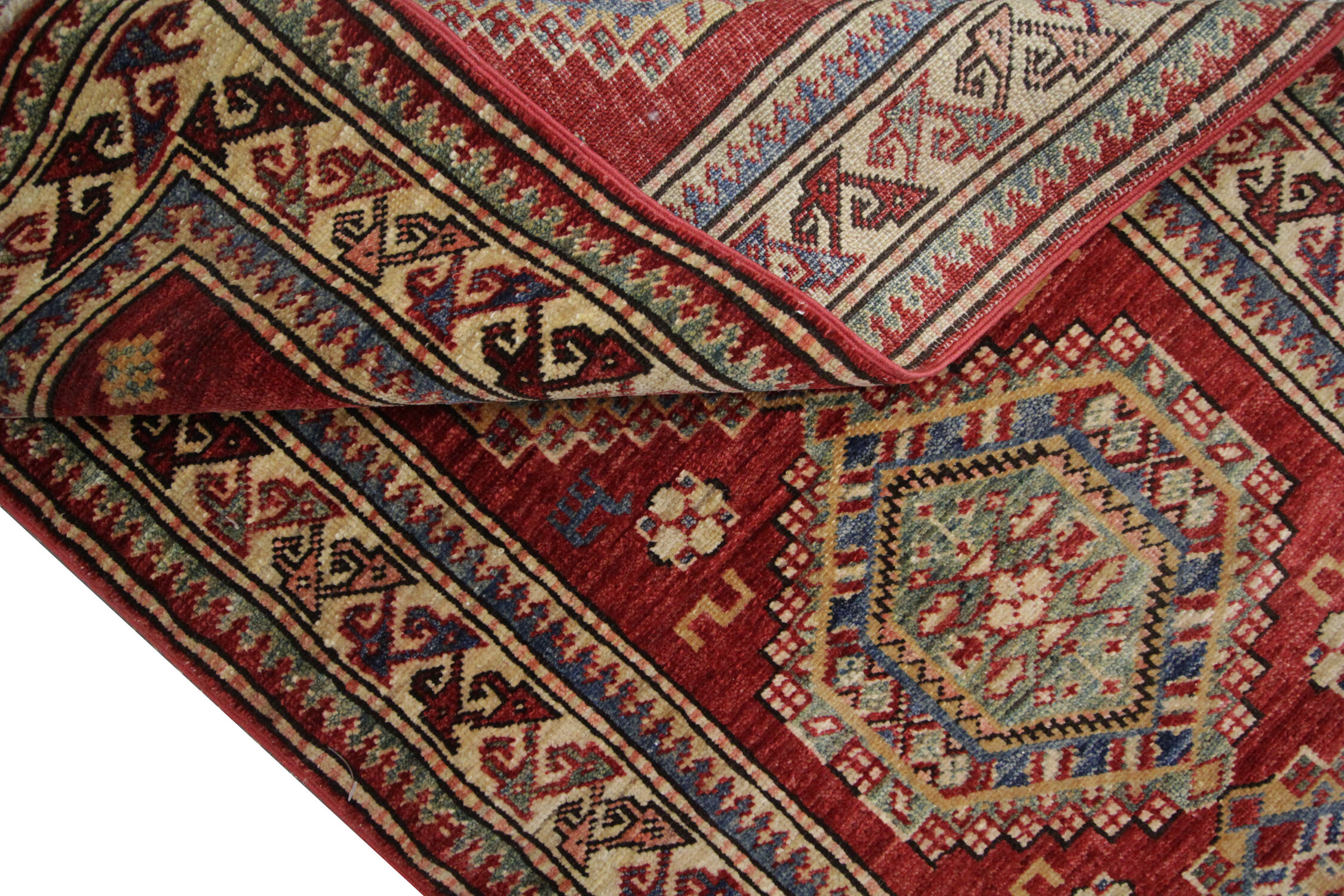 Afghan kazak runner rug long handwoven red wool rug-68x200cm