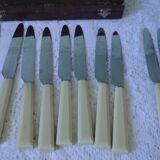 Set 10 old knives stainless blade white handle