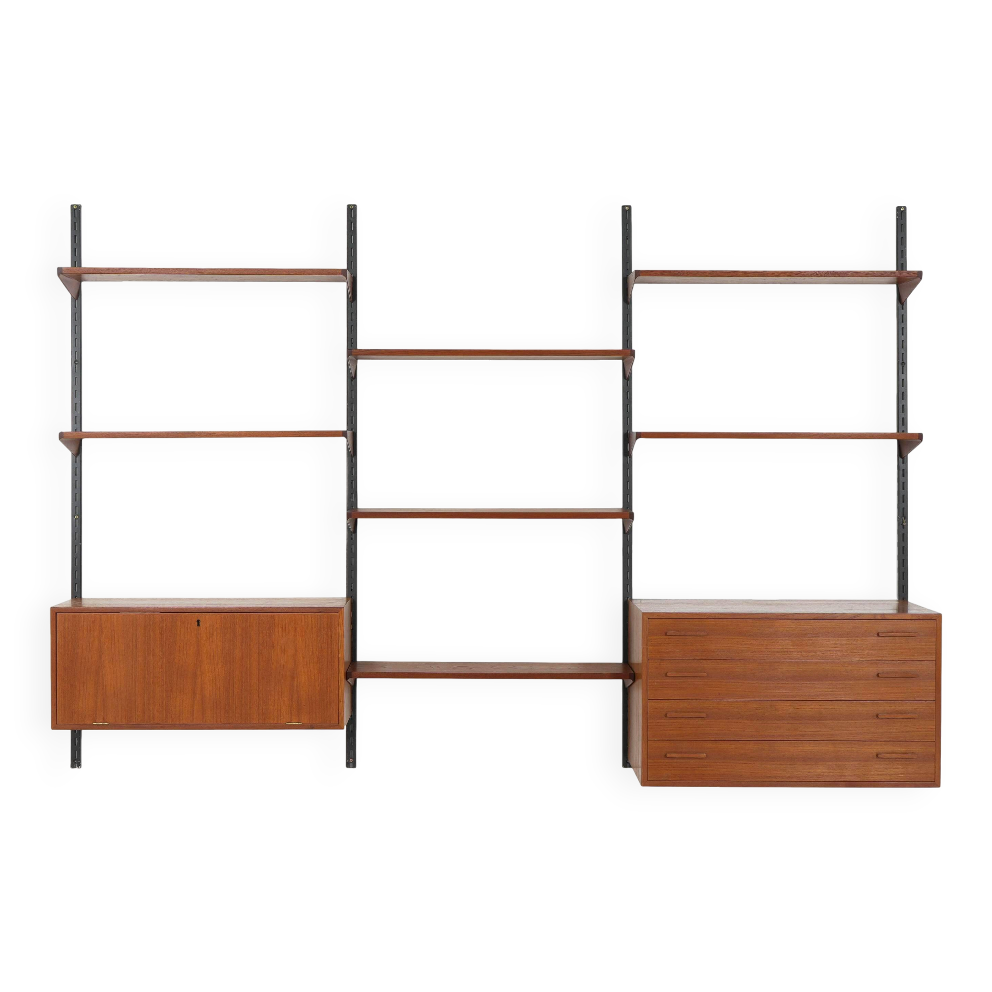 Modular shelving Kai Kristiansen, teak veneer, Danish design 1960s