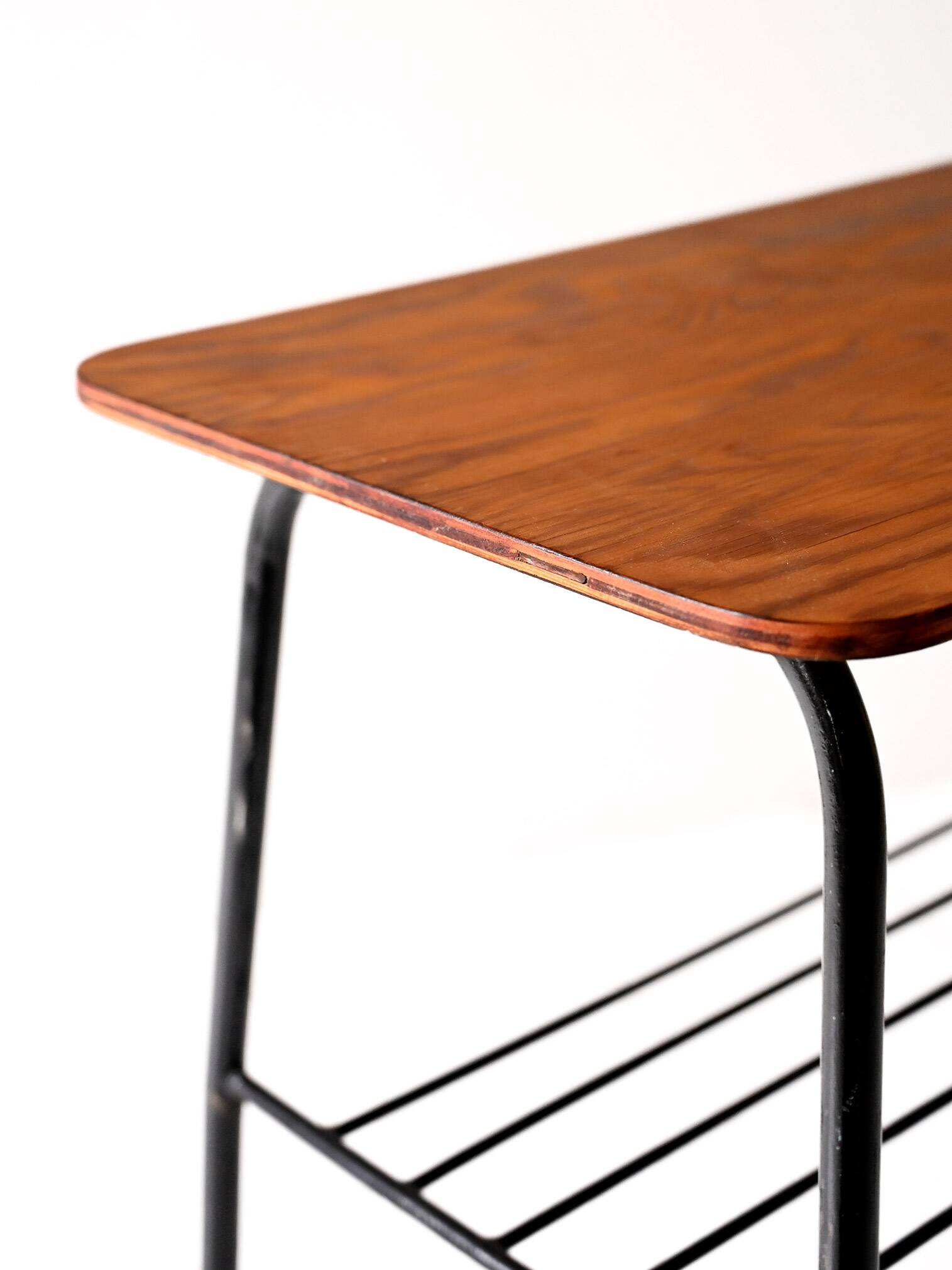 Vintage Scandinavian pine and metal side table