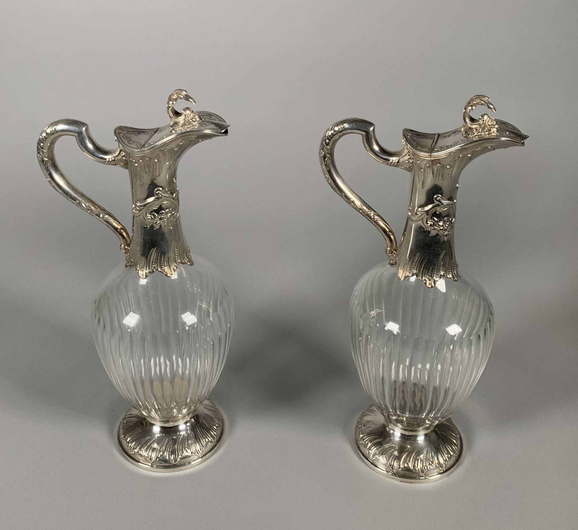Pair of Crystal and Silver Rococo Ewers 19th Century