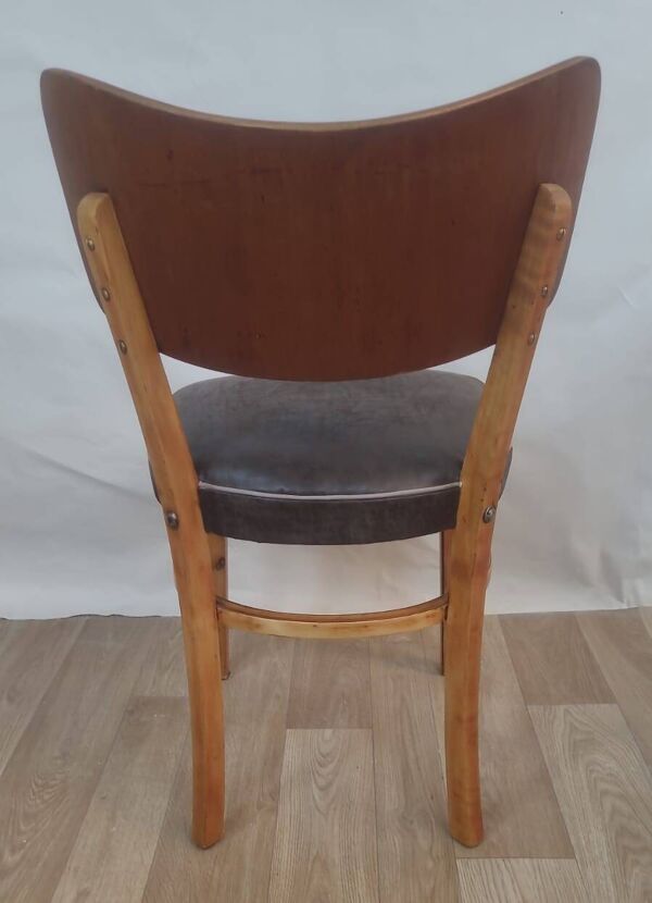 Chaise vintage en bois et cuir – Années 50