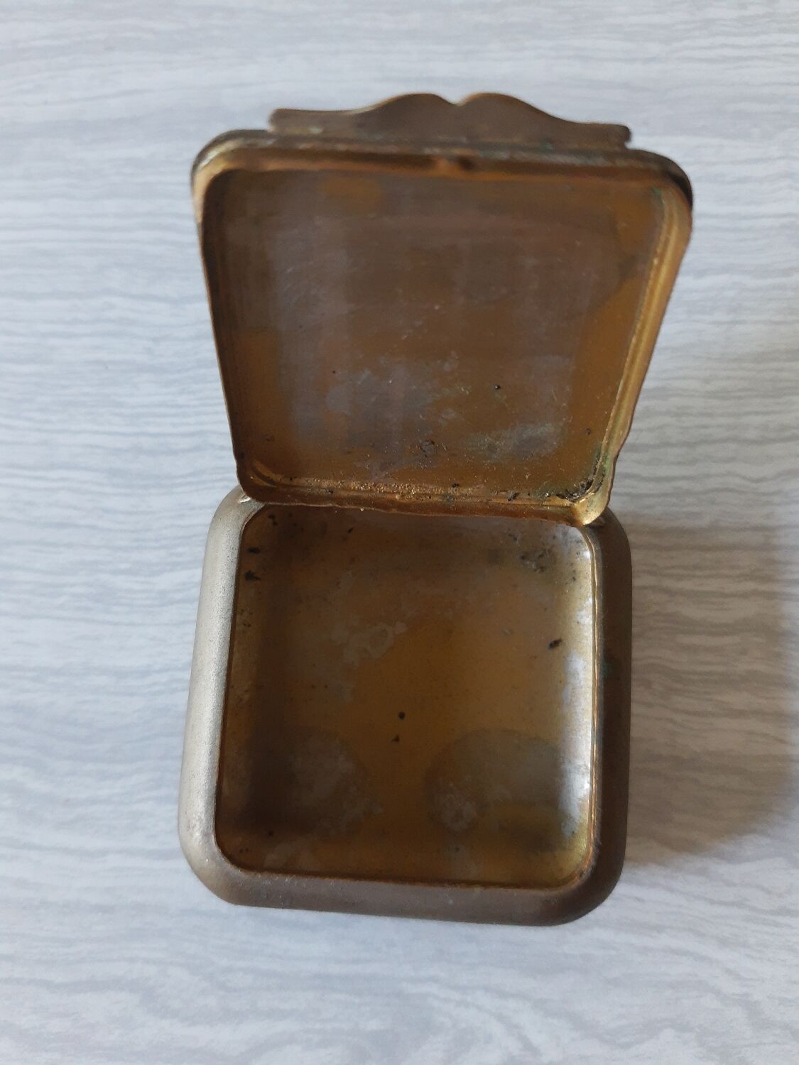 Vintage antique brass square pillbox