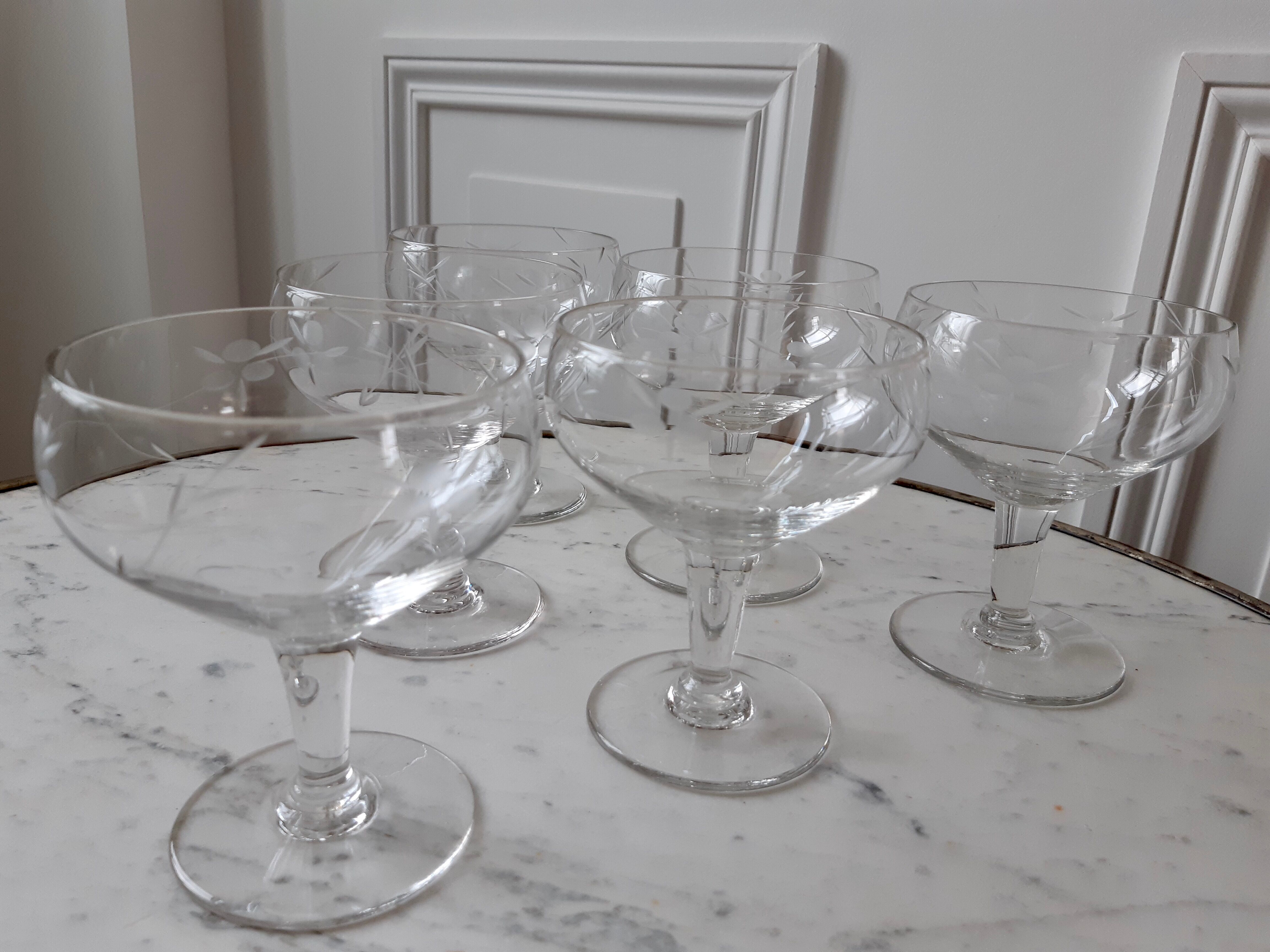 Lot of 6 crystal champagne glasses 50s