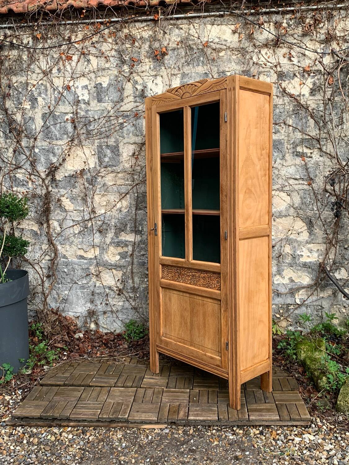 Parisian glass cabinet art deco raw wood