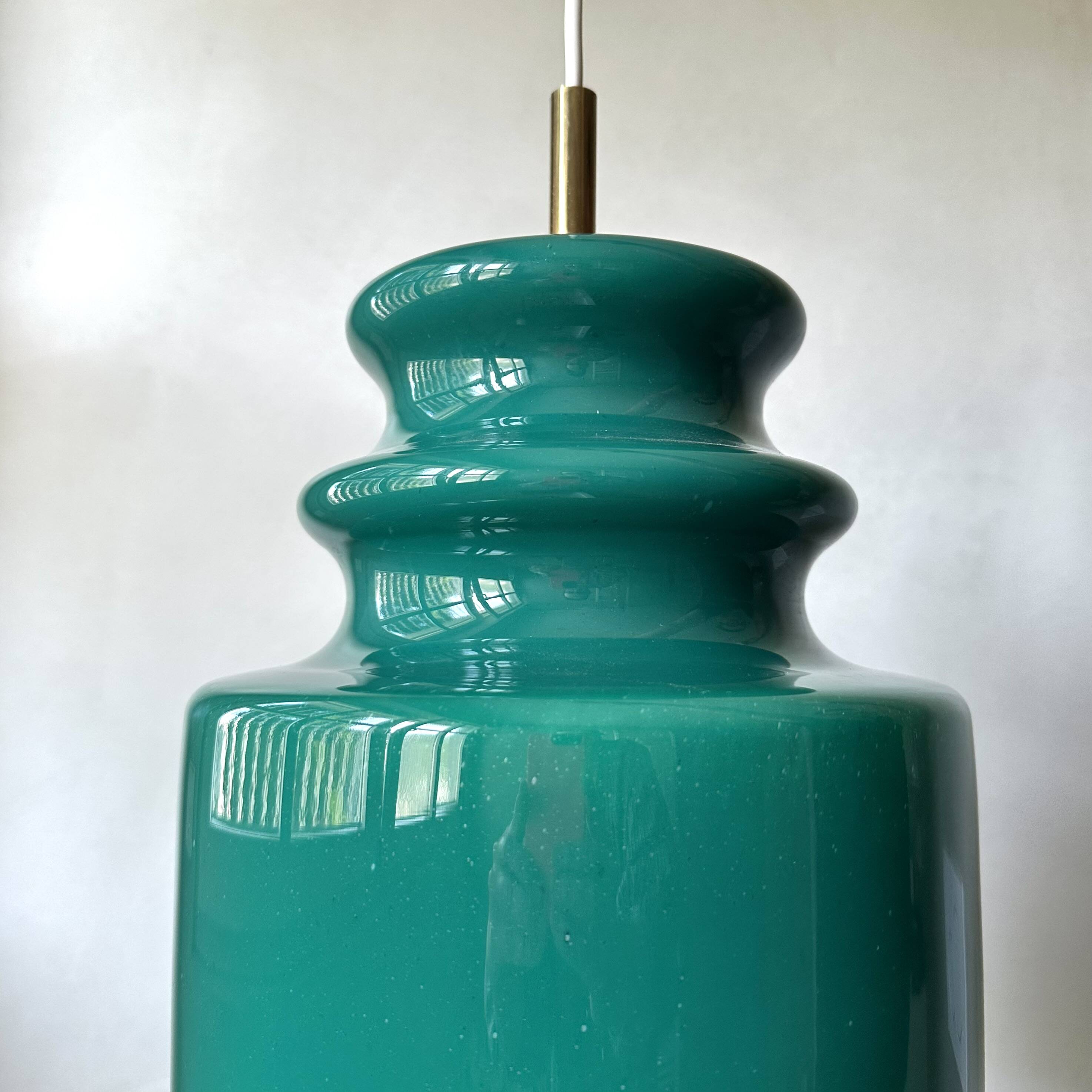 Pop Art Peill & Putzler Lamp, Green Glass Pendant Light, 1960s
