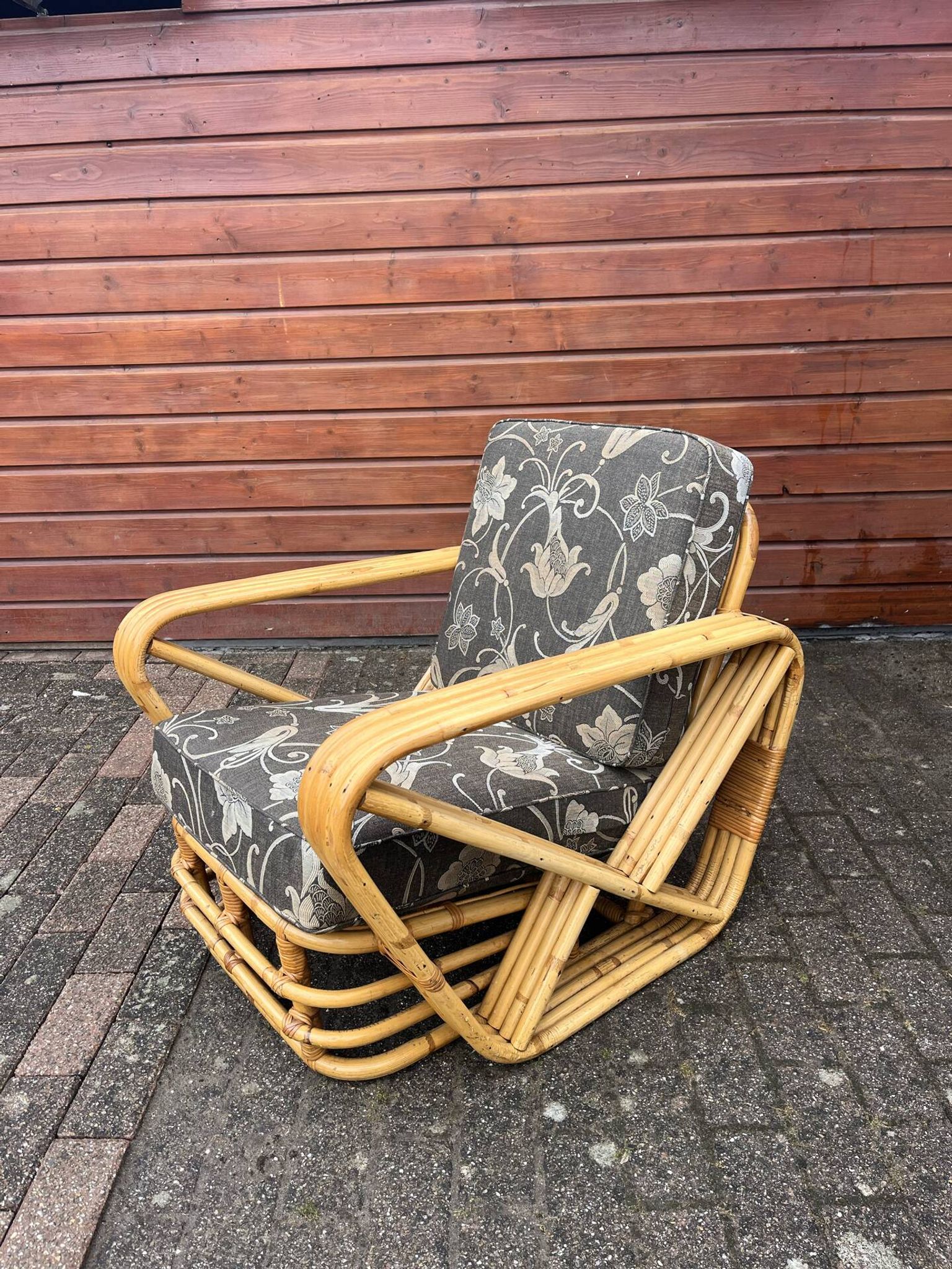 Rattan lounge | sofa + 2 armchairs | in the style of Paul Frankl |
