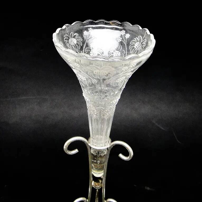 Art nouveau flute vase, silver-plated brass and glass, United Kingdom, early 20th century