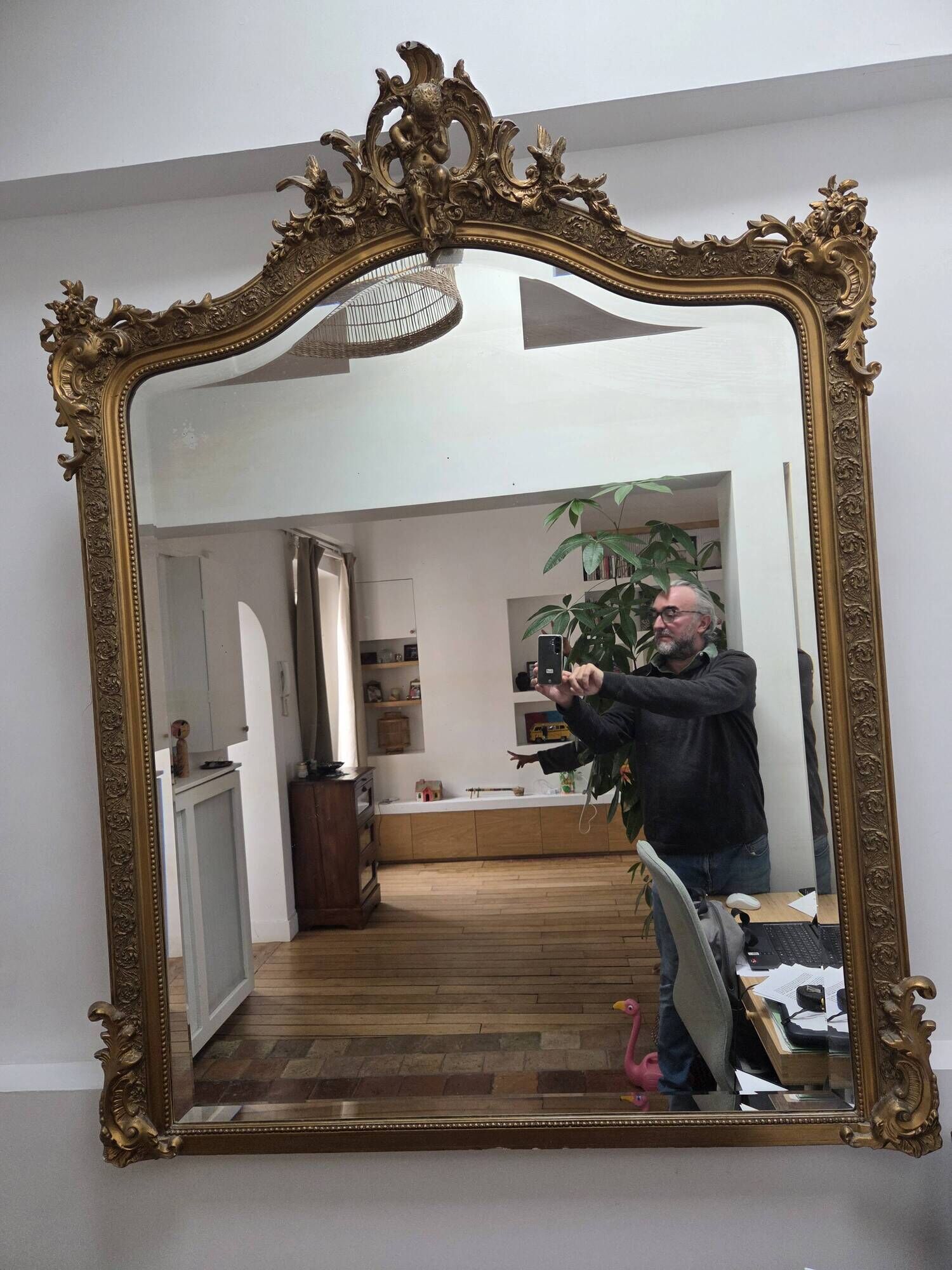Grand miroir dorures et angelot