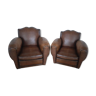 Pair of leather moustache club armchairs