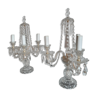 Paire de lampes girandolles à pampilles ancienne vers 1930 Cristal de Bohème