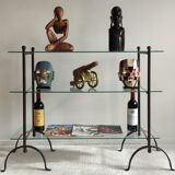 Beautiful Console 60'S feet wrought iron trestles with 3 TBEG glass trays