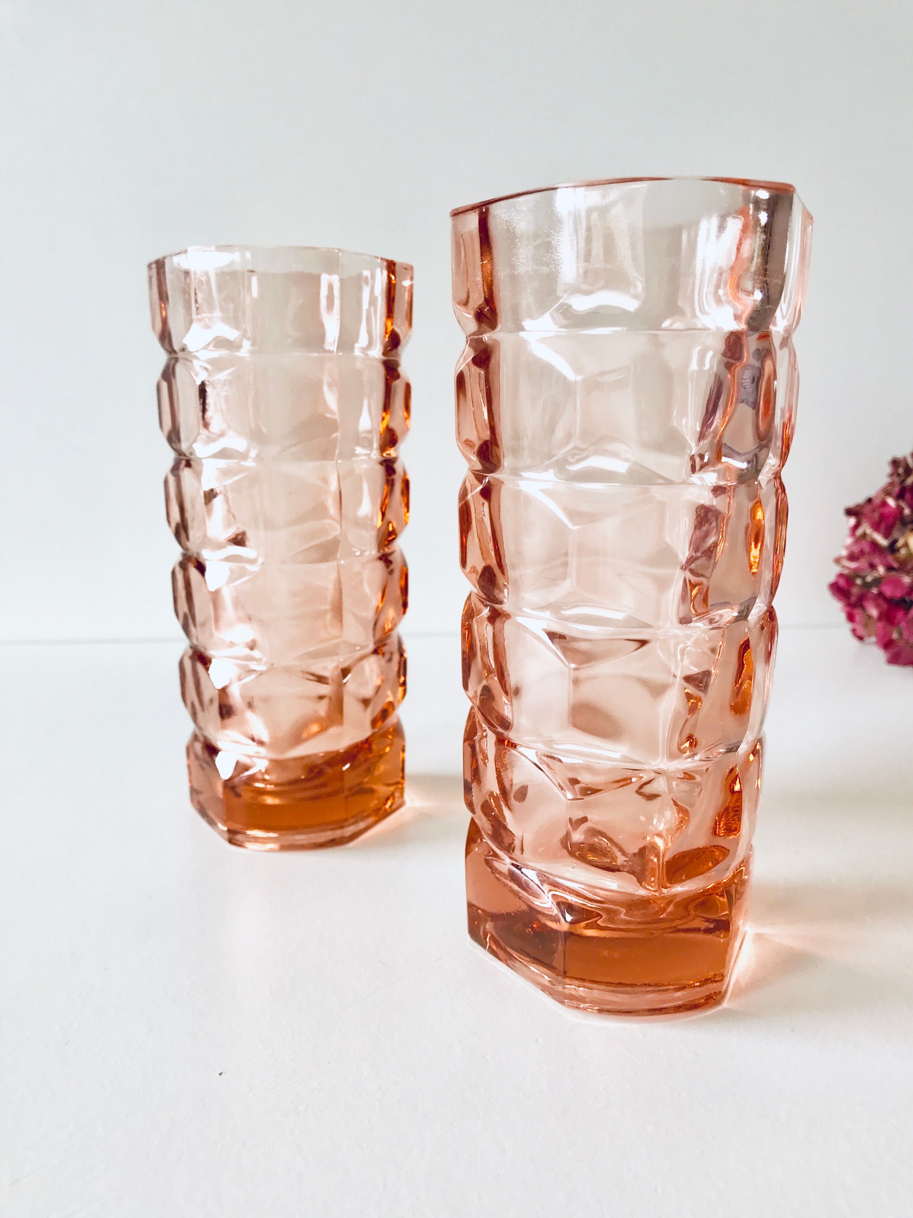 Pair of pink glass vases