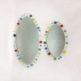 Grand miroir ovale en verre de Murano vintage des années 1970 bleu rouge jaune