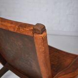 Ecuadorian wood and leather folding chair by Angel Pazmino