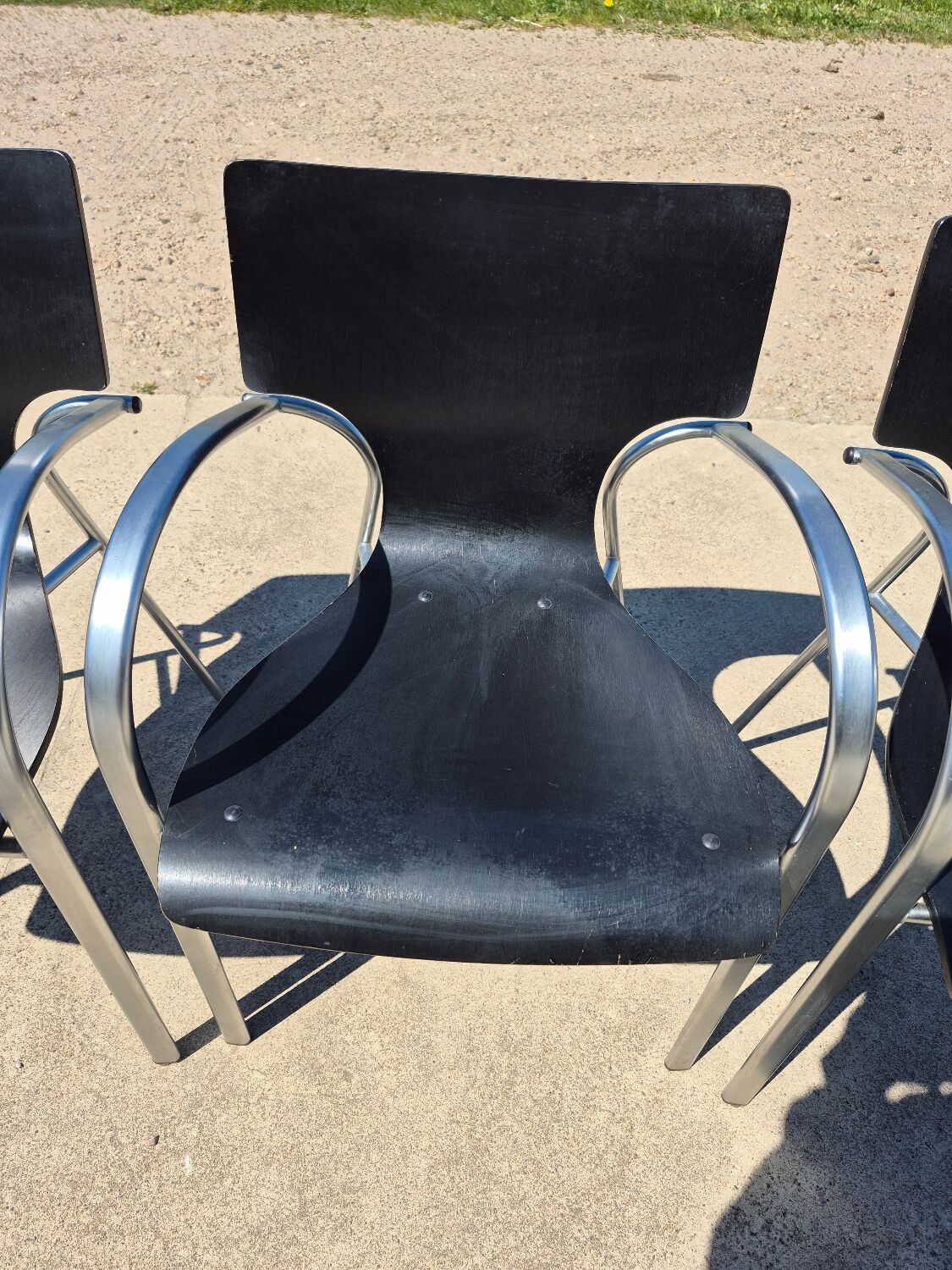 Set 4 postmodern black chrome stackable chair Jim for Kens 1990s