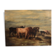 Table Oil on Canvas Cows and Bull grazing Signed FROM HAAS 1886