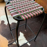 Tabouret de bar en métal tissé à la main en cordes colorées