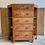 Art deco oak corner unit with drawers
