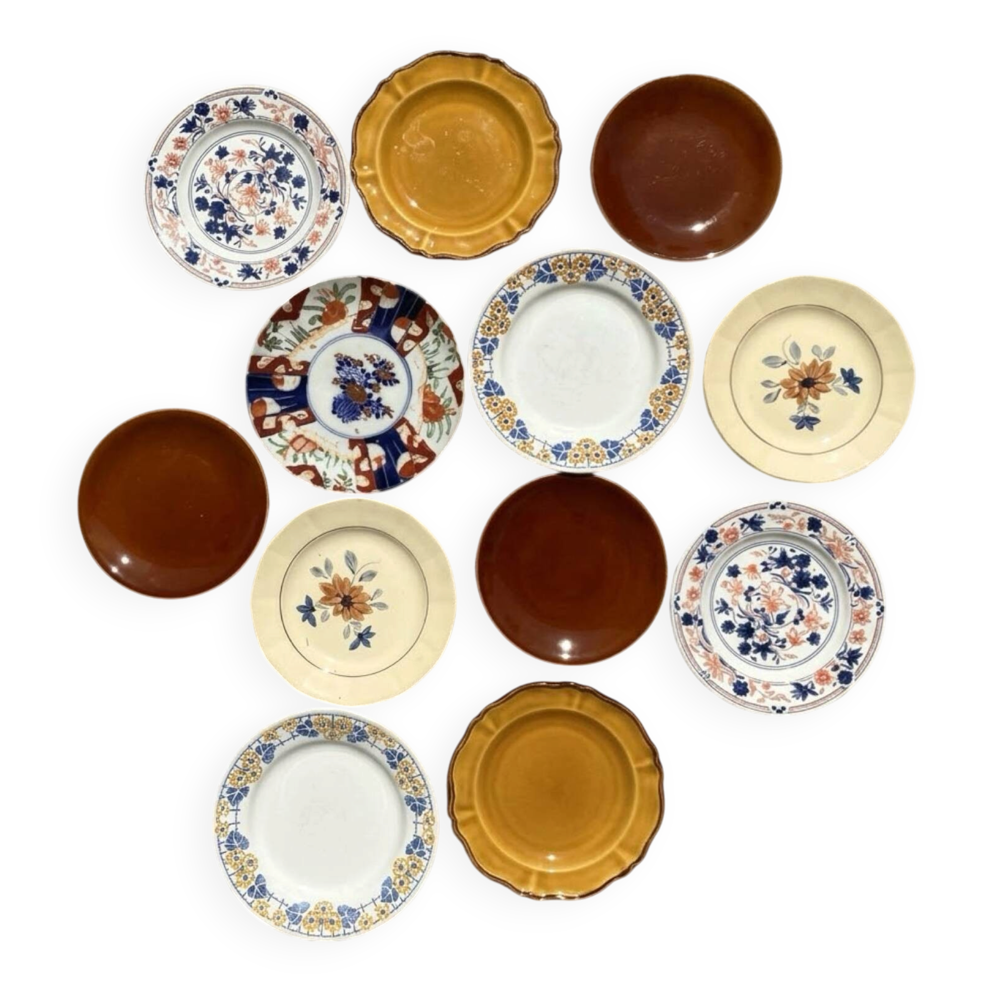 Set of 12 mismatched antique plates