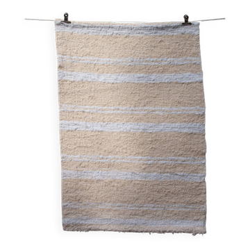 Tapis artisanal tissé main en coton recyclé - Crème et blanc